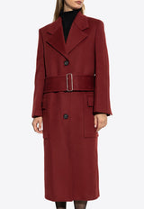 Ferragamo Wool-Blend Belted Coat Bordeaux 13G151 K 777632-BORDEAUX