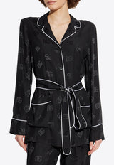 Dolce & Gabbana DG Logo Silk Pajama Shirt Black F5I89T FJ1JO-N0000
