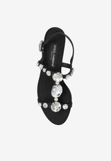 Dolce & Gabbana Bianca Embellished Satin Flat Sandals Black CQ0601 A9T43-8S488