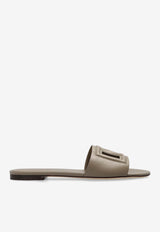 Dolce & Gabbana Bianca DG Logo Leather Slides Taupe CQ0436 AY329-8I399