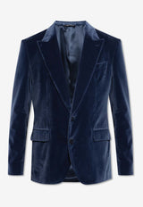 Dolce & Gabbana Single-Breasted Velvet Blazer Blue G2TV4T FUVG7-B0065