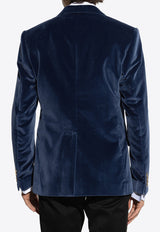 Dolce & Gabbana Single-Breasted Velvet Blazer Blue G2TV4T FUVG7-B0065