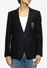 Dolce & Gabbana Logo Appliqué Wool Blazer Black G2LK0Z FU3H1-B0665