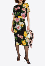 Dolce & Gabbana Peony and Rose Print Charmeuse Midi Skirt Multicolor F4B6UT FSA7B-HN5IY