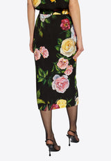 Dolce & Gabbana Peony and Rose Print Charmeuse Midi Skirt Multicolor F4B6UT FSA7B-HN5IY
