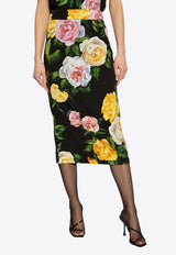 Dolce & Gabbana Peony and Rose Print Charmeuse Midi Skirt Multicolor F4B6UT FSA7B-HN5IY