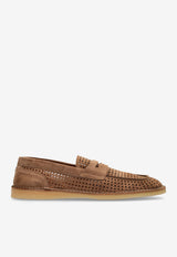 Dolce & Gabbana Florio Perforated Suede Loafers Brown A50651 A9T59-80024