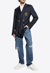 Dolce & Gabbana Double-Breasted Blazer with Heraldic Emblem Navy G2TJ8Z FUBFA-B4902