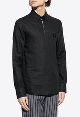 Dolce & Gabbana Embroidered DG Long-Sleeved Linen Shirt Black G5MQ0Z FU4LG-N0000