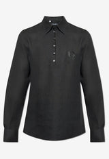 Dolce & Gabbana Embroidered DG Long-Sleeved Linen Shirt Black G5MQ0Z FU4LG-N0000