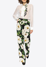 Dolce & Gabbana Chiffon Blouse with Self-Tie Bow White F5T27T FU1AT-W0800