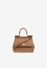 Dolce & Gabbana Small Sicily Top Handle Bag in Dauphine Leather Brown BB6003 B1001-8M417