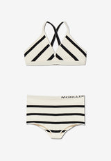 Moncler Logo Intarsia Striped Boucle Bikini Cream K10939G00005 M6334-P90