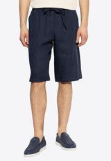 Dolce & Gabbana DG Logo Linen Bermuda Shorts Navy GV37AZ FU4LG-B0665