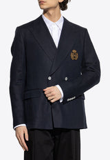 Dolce & Gabbana Heraldic Emblem Double-Breasted Linen Blazer Navy G2TJ2Z FU4K6-B4902