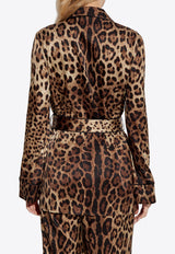 Dolce & Gabbana Leopard Print Silk Long-Sleeved Shirt Brown F5I89T FSAXY-HY13M