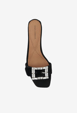 Dolce & Gabbana Jewel Buckle Velvet Flat Sandals Black CR1783 A9S20-80999