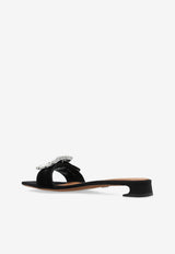 Dolce & Gabbana Jewel Buckle Velvet Flat Sandals Black CR1783 A9S20-80999