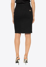 Dolce & Gabbana Logo Plaque Denim Skirt Black F4C14D G8MM5-S9001