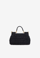 Dolce & Gabbana Elongated Sicily Crochet Raffia Handbag Black BB7652 B4666-8T099