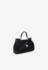 Dolce & Gabbana Elongated Sicily Crochet Raffia Handbag Black BB7652 B4666-8T099