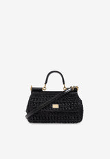Dolce & Gabbana Elongated Sicily Crochet Raffia Handbag Black BB7652 B4666-8T099
