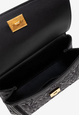 Dolce & Gabbana Small Sicily Embroidered Plongé Leather Handbag Black BB6003 B6I38-8B956