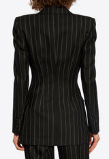 Dolce & Gabbana Double-Breasted Wool Stripe Blazer Black F29M2T FR22M-S8051