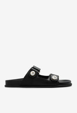 Jimmy Choo Fayence Leather Slides Black FAYENCE SANDAL SQM-BLACK