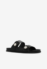 Jimmy Choo Fayence Leather Slides Black FAYENCE SANDAL SQM-BLACK