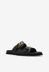 Dolce & Gabbana Leather Flat Sandals Black CQ0632 AS738-80999