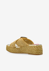 Roger Vivier Viv' By The Sea Raffia Flatform Sandals Beige RVW734419606D1 0-C013