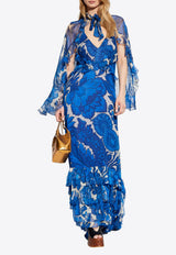 Etro Printed Silk Ruffled Dress Blue WRHA0371 99SA1H4-X0880