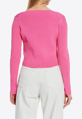 Versace Safety Pin Ribbed Cardigan Pink 1020887 1A12699-1PV90