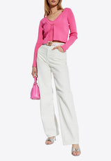 Versace Safety Pin Ribbed Cardigan Pink 1020887 1A12699-1PV90