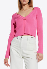 Versace Safety Pin Ribbed Cardigan Pink 1020887 1A12699-1PV90