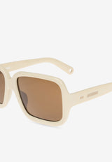 Jacquemus Square Logo Sunglasses Brown JAC86 0-C2SUN