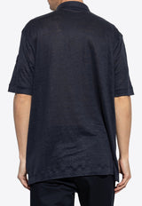 Moncler Logo Patch Linen Polo T-shirt Navy K10918A00021 89AZB-76I