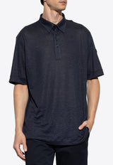 Moncler Logo Patch Linen Polo T-shirt Navy K10918A00021 89AZB-76I