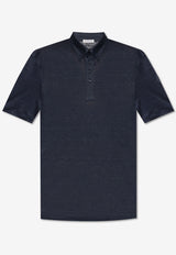 Moncler Logo Patch Linen Polo T-shirt Navy K10918A00021 89AZB-76I
