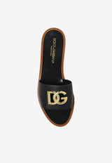 Dolce & Gabbana DG Logo Leather Flat Sandals Black CQ0619 AW576-80999