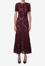 Self-Portrait Floral Lace Midi Dress Bordeaux PF26107M--BU