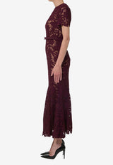 Self-Portrait Floral Lace Midi Dress Bordeaux PF26107M--BU