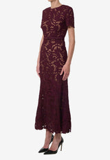 Self-Portrait Floral Lace Midi Dress Bordeaux PF26107M--BU