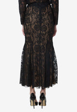 Self-Portrait Floral Lace Midi Skirt Black PF26032MSK--B