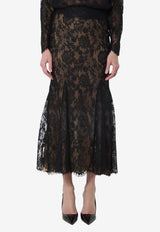 Self-Portrait Floral Lace Midi Skirt Black PF26032MSK--B