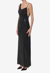 Self-Portrait Rhinestones Draped Maxi Dress Black PF26041X--B