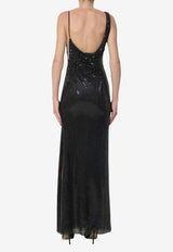 Self-Portrait Rhinestones Draped Maxi Dress Black PF26041X--B