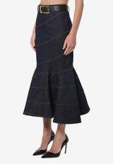 Self-Portrait Belted Midi Denim Skirt Blue PF26810MSK--BL