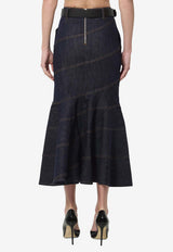 Self-Portrait Belted Midi Denim Skirt Blue PF26810MSK--BL